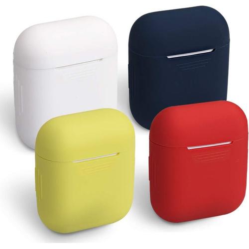 Lot de 4 coques de protection en silicone pour AirPods d'Apple - Blanc, rouge, jaune et bleu nuit