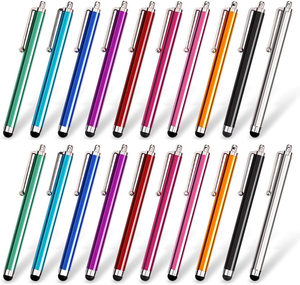 Lot de 20 stylets capacitifs universels pour écran tactile compatibles avec iPad, iPhone, Samsung, Kindle Touch, pour tout appareil - 10 couleurs