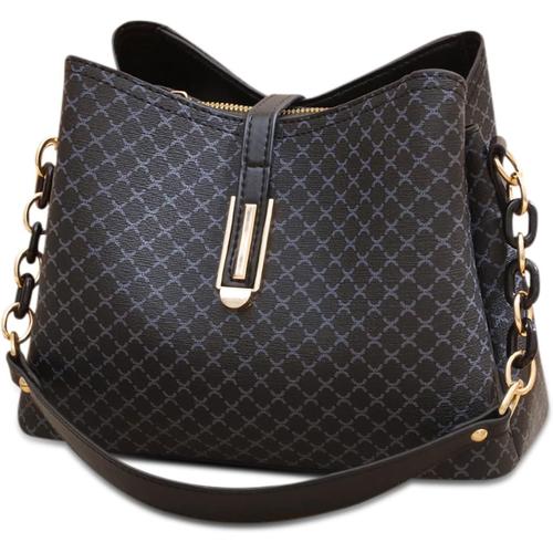 Sac à Bandoulière Femme Vintage Sac à Main Mode Sac Porte Epaule PU Cuir Besace avec 3 Grandes Poches Noir