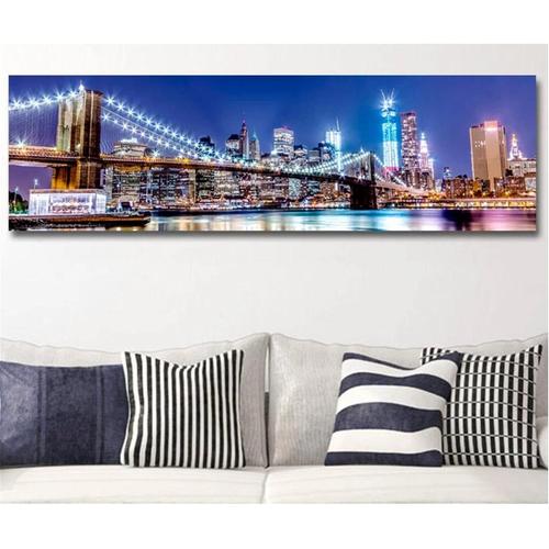 5d Diy Diamond Painting Kit Complets Ville Nuit Pont De New York Broderie Diamant Strass Grande Taille Par Numéro Peinture Point De Croix Art Pour Salon Chambre Murale Décor Square Drill,40x120cm