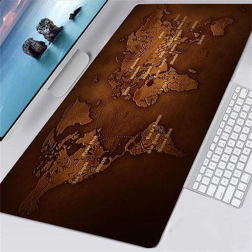 Tapis de Souris Carte Monde Vintage Marron,Grand Tapis de Souris de Gaming 1200x600x3mm avec Bords Cousus,Base en Antidérapant Caoutchouc Naturel,Tapis de Clavier Lavable,Tapis de Bureau pour Gamer