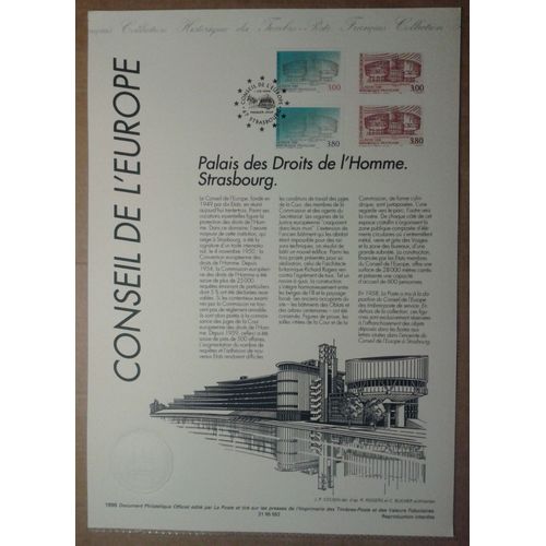 2 Timbres De Service France 1996 Yvert Et Tellier N°S116 Et S117 Palais Des Droits De L'homme Strasbourg Oblitéré Premier Jour 1.06.1996 Collection Historique Du Timbre-Poste Français Document Philaté