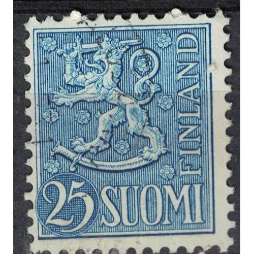 Finlande 1954 Oblitéré Used Coat Of Arms Blason Lion Hiéraldique 25 Mark Bleu Su