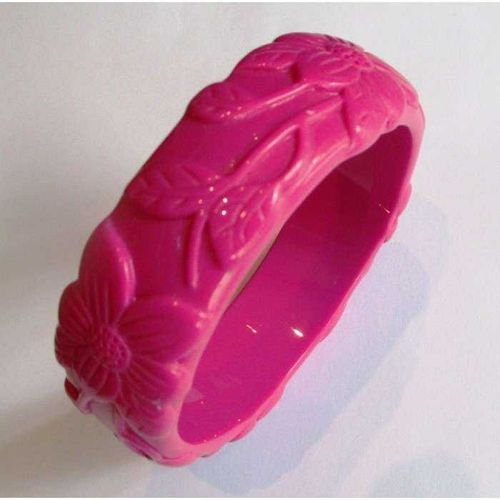 Bracelet Plastique Résine Fleur Couleur Rose Pin Up Rockabilly Hawaii Femme