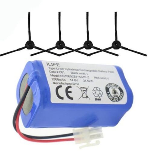 Batterie 1x batterie + 4x brosse robot aspirateur accessoires pieces pour Ilife V7S A6 V7S Pro Ilife V7S Plus