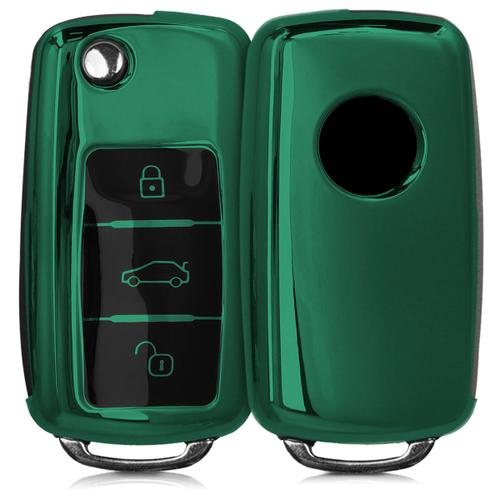 Kwmobile Accessoire Clef De Voiture Compatible Avec Vw Skoda Seat 3-Bouton - Coque De Protection En Silicone Vert Foncé