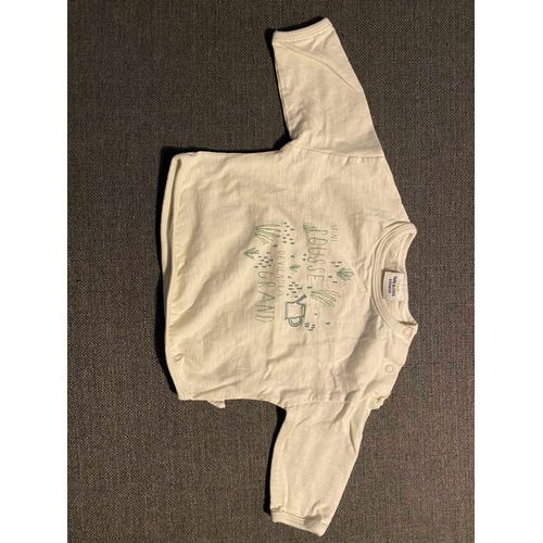 T-Shirt Longues Manches Beige Et Vert " Mini Pousse Deviendra Grand " Tape À L'oeil