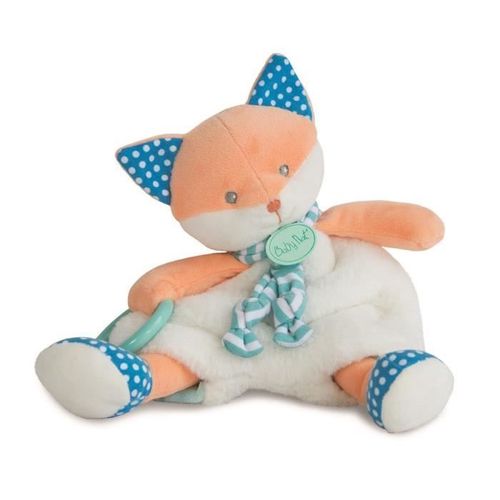 Doudou Renard Chien Baby Nat Blanc Turquoise Activites Poupi Babynat
