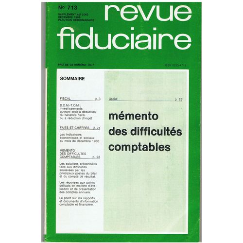 Revue Fiduciaire 713 .Mémento Des Difficultés Comptables;