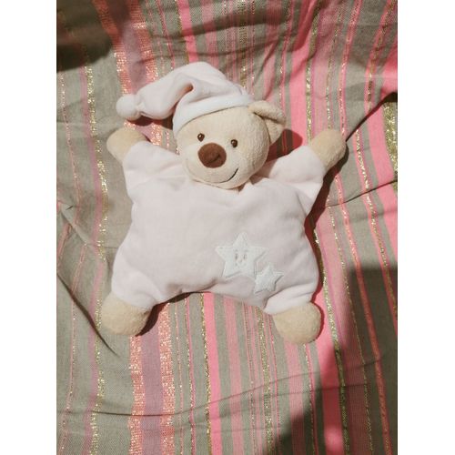 Doudou Ours Rose Etoiles Beige Bonnet Grelot Bout Chou