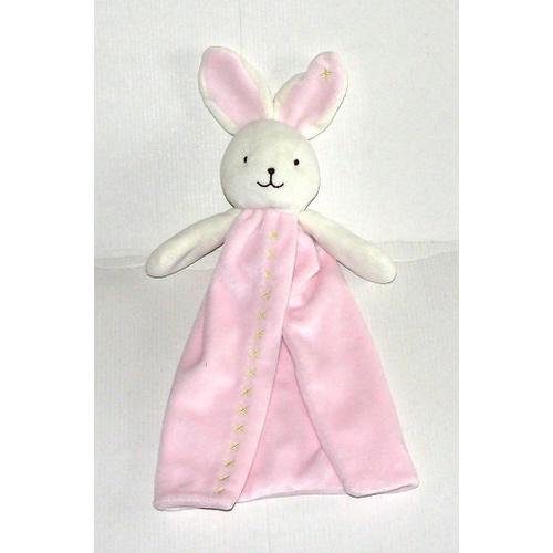 Lapin Blanc Cassé Mouchoir Rose Pale Brodé De Croix Doudou Peluche Marks Spencer 36cm