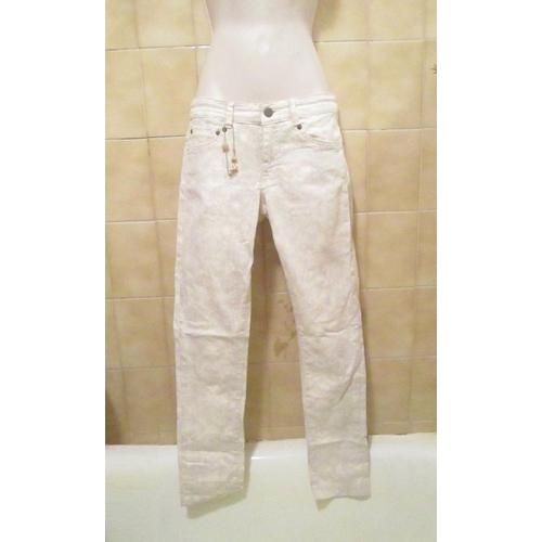 Jean Blanc Reflets Gris Argent, Denim, Poches Et Chaîne Dorée, Ikks, T. 32 Ou T. 34