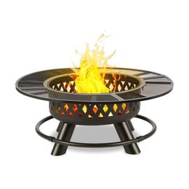 Blumfeldt Rosario Brasero De Jardin 3-En-1 Ø 120cm , Grille De Barbecue Ø 70cm & Table D'extérieur En Acier