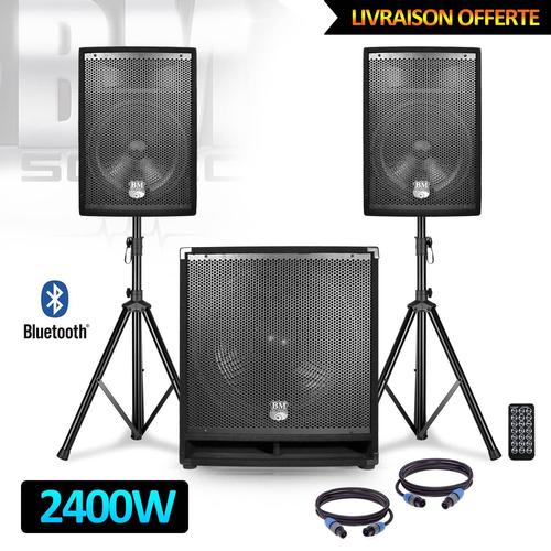 Pack sono USB/BT 2400W - Sub 18" + 2 Enceintes 12" + Pieds + Câbles + Tél - BMS1812-USB-BT