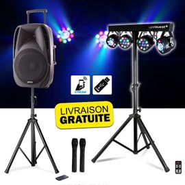 Enceinte active autonome GEMINI ES15-TOGO 15" - 800W - USB/SD/BT + 2 micros sans fil + tel + PIED + Portique Xperformer