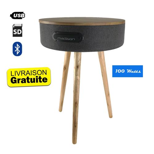 Gueridon en bois avec enceinte bluetooth intégrée - sur batterie - 20W