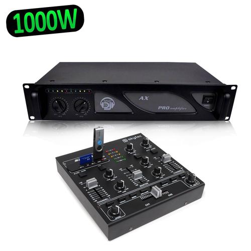 SkyTec STM-2250 Mini table de mixage 4 canaux USB MP3 Effets Sound + Ampli AX 1000W