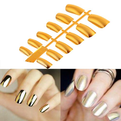 12 Pieces Faux Ongles Bricolage Conception Mariee Nail Art Autocollants Pleine Plaque Or Argent Couverture Faux Autocollant À Ongles Manucure Conseils Outils 