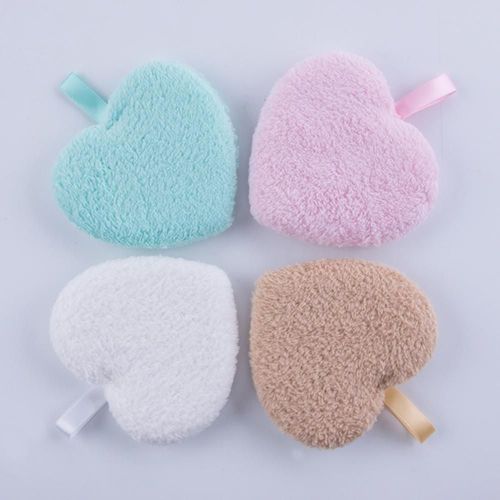 4 Couleurs En Forme De Coeur Demaquillant Bouffee Reutilisable Visage Lavage Coton Tampons Serviette De Nettoyage 