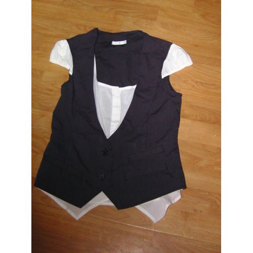 Gilet Chemise Intégrée Cache Cache Gris Et Blanc S Tbe