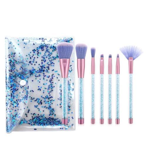 7 Pieces/Ensemble Pro Pinceaux De Maquillage Strass Poignee Voyage Visage Yeux Stylos Cosmetiques Pinceaux Cosmetiques + 1pc Sac De Rangement 