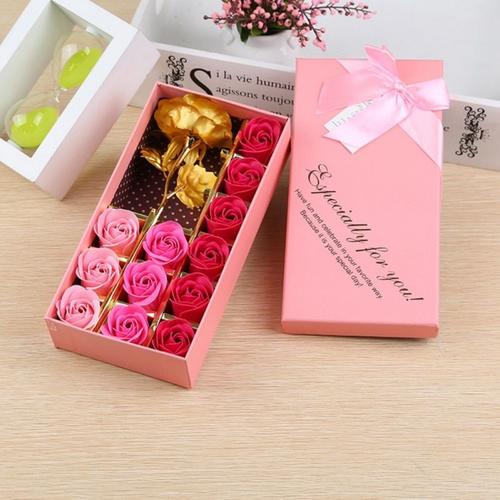 12 Pieces 24k Or Rose Savon Fleur Or Rose Boîte-Cadeau Pour Petite Amie Pratique Creatif Romantique Feuille D'or Rose Cadeau D'anniversaire 