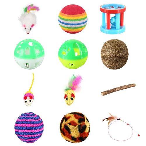 2018 12 Pieces Jouant Valeur Mini Chaton Cloche Balle Ensemble Chat De Compagnie Chiens Cataire Petite Souris Pour Jouets Chats Cadeaux 