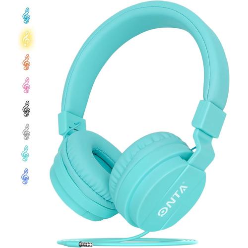 Pliable on Ear Casque Audio Enfant,Réglable Léger Écouteurs pour Enfants pour Ttéléphonesphones/iPhone/Tablettes/iPad/PC/MP3/MP4 - Vert Clair