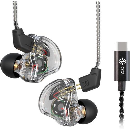 CCZ Melody Écouteurs hybrides filaires USB C 1DD + 1BA, écouteurs de type C, écouteurs HiFi In-Ear Monitor pour Samsung S23/S22/S21/S20/Huawei P50/P40/P30 Pro/P30/Google Pixel (noir