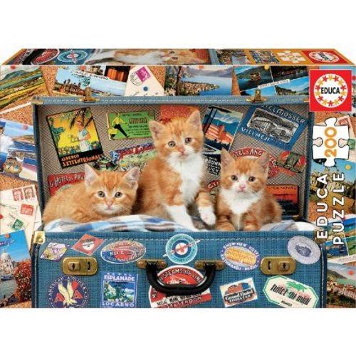 Puzzle 3 Chatons Tigres Dans Une Valise - 200 Pieces - Enfant - Educa Collection Animaux