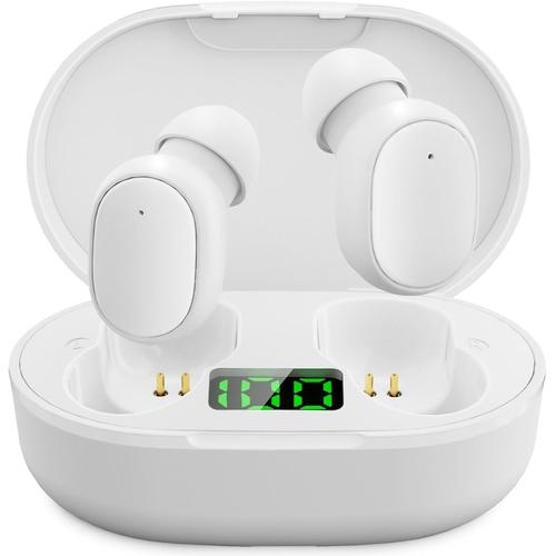 Ecouteurs Bluetooth sans Fil, Casque Bluetooth 5.3, Earpods, Stéréo Basse Profonde, Commande Intelligente à Touche Unique, Affichage LED, Autonomie de 30 Heures, USB-C (Noir)