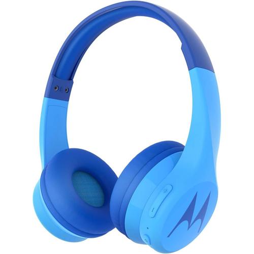 Motorola Squads 300 - Casque Bluetooth pour enfants - 24 heures - Volume limité à 85dB, Flexible et durable, Protection auditive et fonction de partage, Coussin anti-allergie (sans BPA) - Bleu