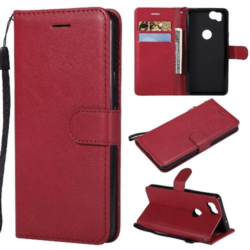 Flip Étui Pour Google Pixel 2 Étui De Téléphone Portefeuille D'affaires Avec Fente Pour Carte Cuir De Haute Qualité Couleur Solide Classique - Rouge