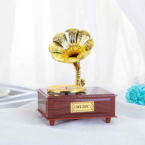 Boîte À Musique À La Main Retro Ornements Artisanat Figurine Trompette Corne Classique Phonographe Tiroir Fille Cafe Bar Decoration De La Maison Bureau