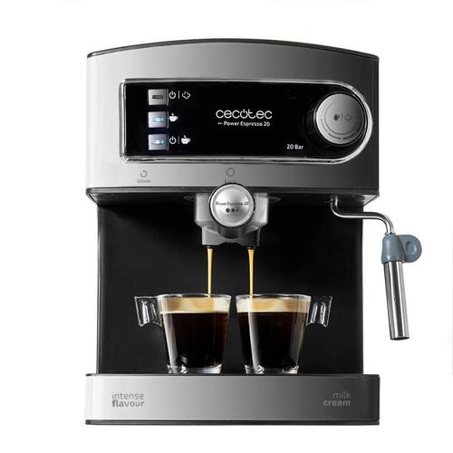 Machine à café Cecotec Expresso Power Espresso 20 - 20 bars - Réservoir 1.5 L - Bras Double Sortie, Buse vapeur, Plateau Réchauffe-tasses - Finitions en Acier Inoxydable - 850 W