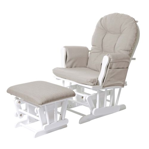 Fauteuil Relax Hwc-C76 Fauteuil À Bascule, Rocking-Chair, Tissu   Crème, Monture Blanche