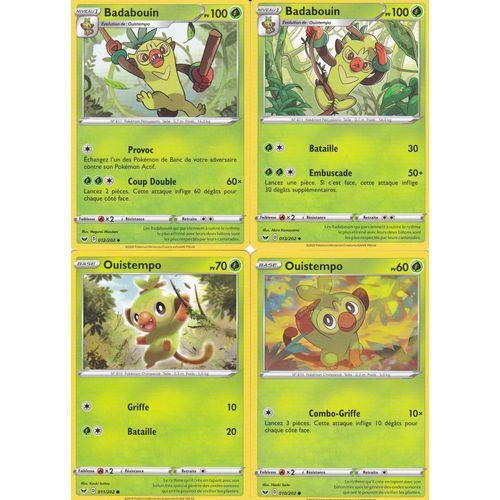 4 Cartes Pokemon - Badabouin 012/202 - Badabouin 013/202 - Ouistempo 010/202 - Ouistempo 011/202 - Épée Et Bouclier