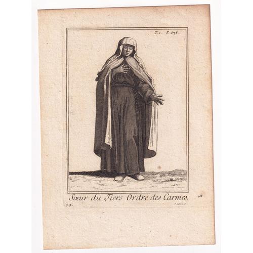 Gravure 1614 Soeur Du Tiers Ordre Des Carmes Carmel Couvent Religieuse Carmélite