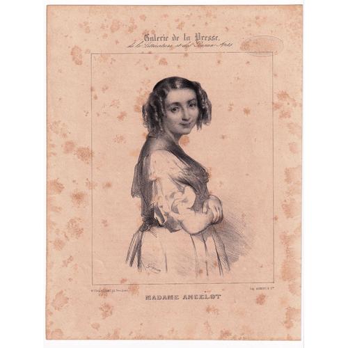 Gravure 1839 Portrait Marguerite-Louise Virginie Ancelot Chardon Dijon Côte D'or Femme De Lettres Littérature