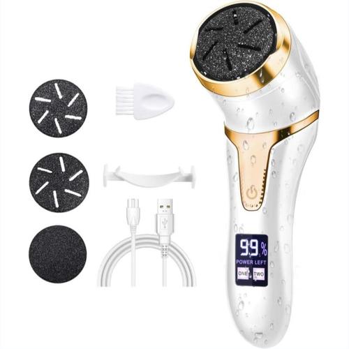 Râpeuse Pieds Electrique, Râpe À Pieds Pédicure Electrique Rechargeable Ipx7 Pedicure Professionnel Râpe Électrique Pied 2 Vitesses 3 Tête Givrée De Remplacement, Eliminer Les Peaux Mortes (Blanche)