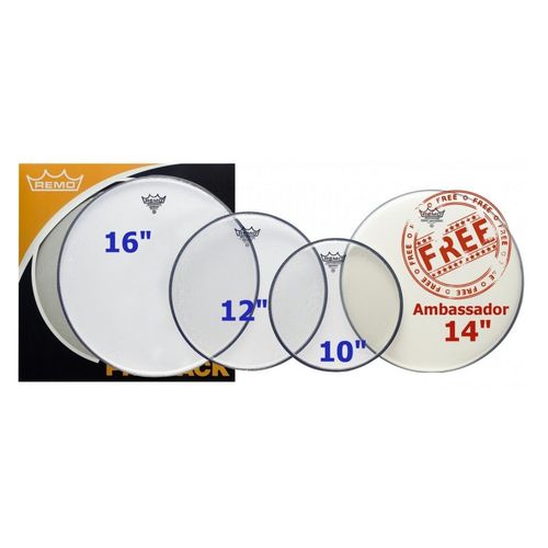 Remo Pp-1860-Be - Pro Pack (Emperor Transparente 10", 12", 16" + Ambassador Sablée 14" Gratuite)
