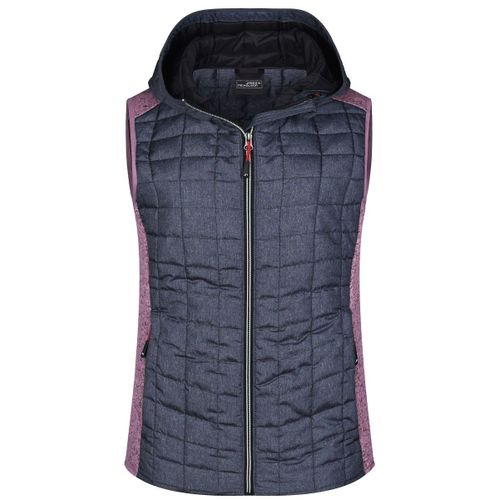 Veste Tricot Hybride Matelass?E Sans Manches - Femme - Jn767 - Gris Fonc? Et Rose
