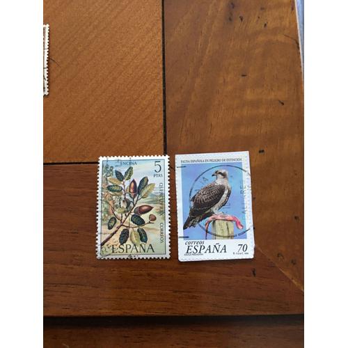 2 Timbres Espagne Faune Et Flore