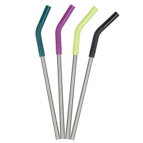 Set 4 Pailles Coudées En Inox Et Silicone Souple - Klean Kanteen