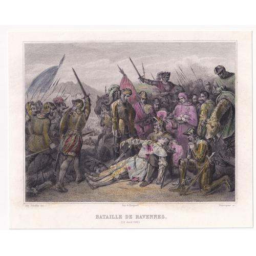 Gravure 1858 Bataille De Ravennes Mort De Gaston De Foix Guerres D'italie Battaglia Di Ravenna