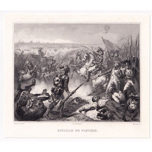 Gravure 1858 Bataille De Fleurus Belgique Révolution Française