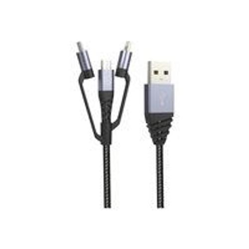 muvit Tiger - Câble USB - USB (M) pour Lightning, Micro-USB Type B, 24 pin USB-C (M) - 1.2 m - gris