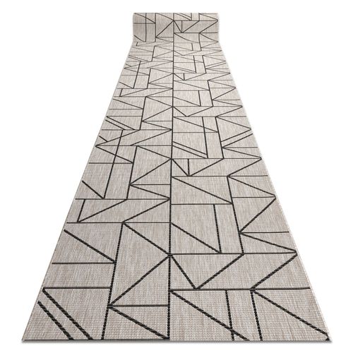 100x300 Cm Tapis De Couloir Sizal Floorlux Modèle 20605 Triangles, Géométrique Argentin / Noir 100 Cm