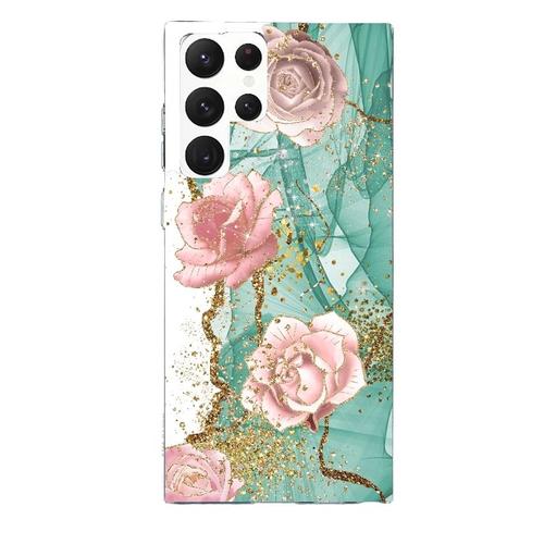 Coque Pour Galaxy S23 Ultra Marbre Fleur Turquoise