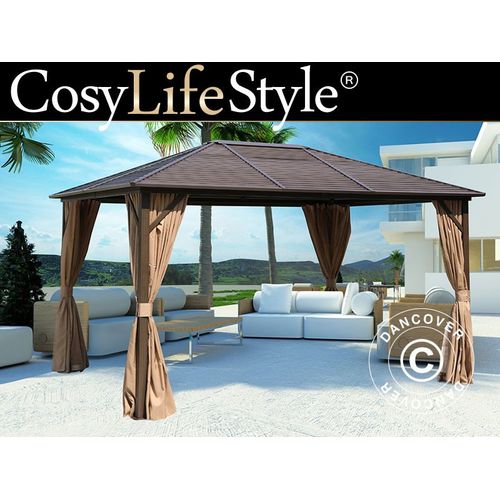Tonnelle San Luis Avec Rideaux Et Moustiquaire, 3x4m, Marron